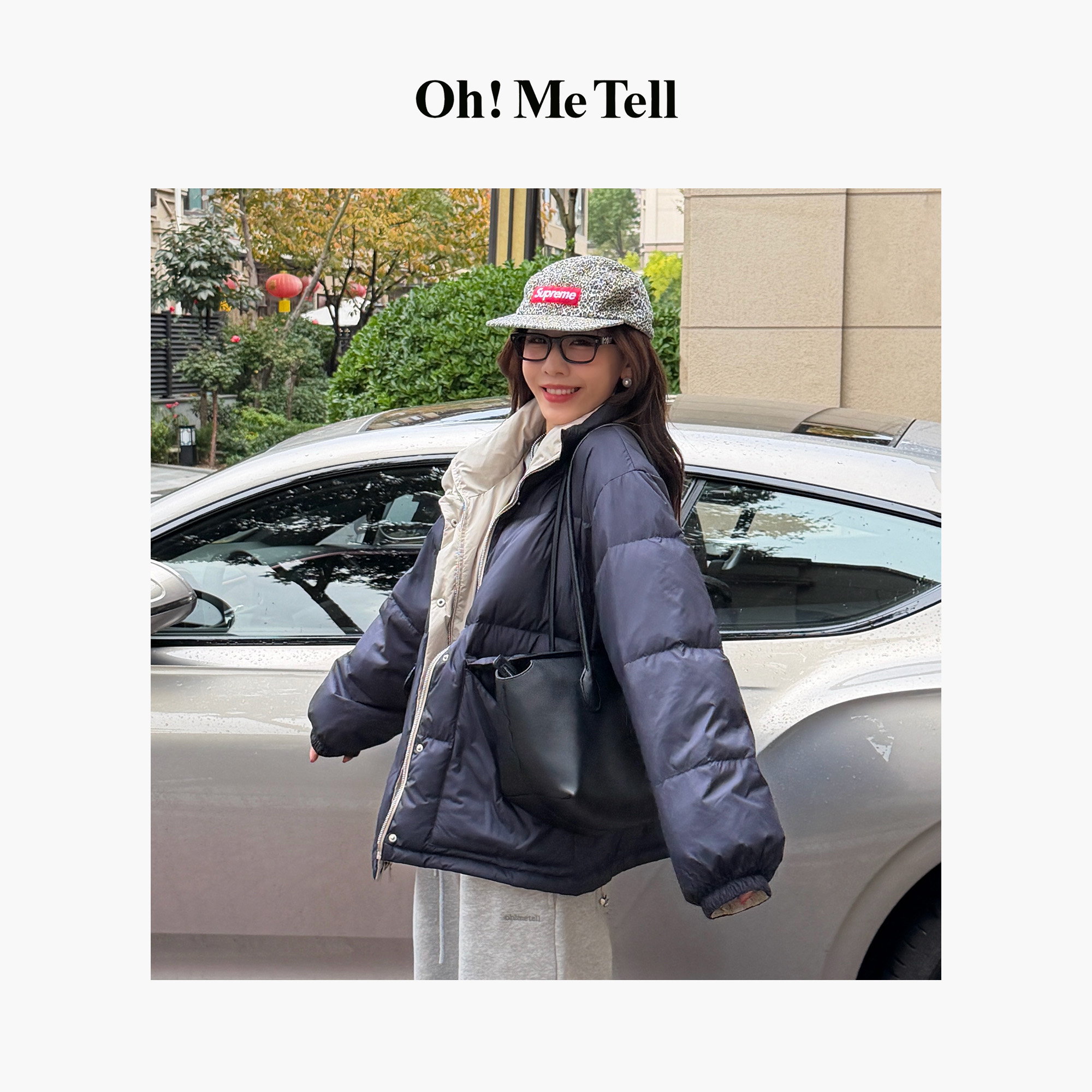 Oh！Me Tell【miu系风男女同款】双面穿宽松立领鹅绒保暖羽绒服外套 
