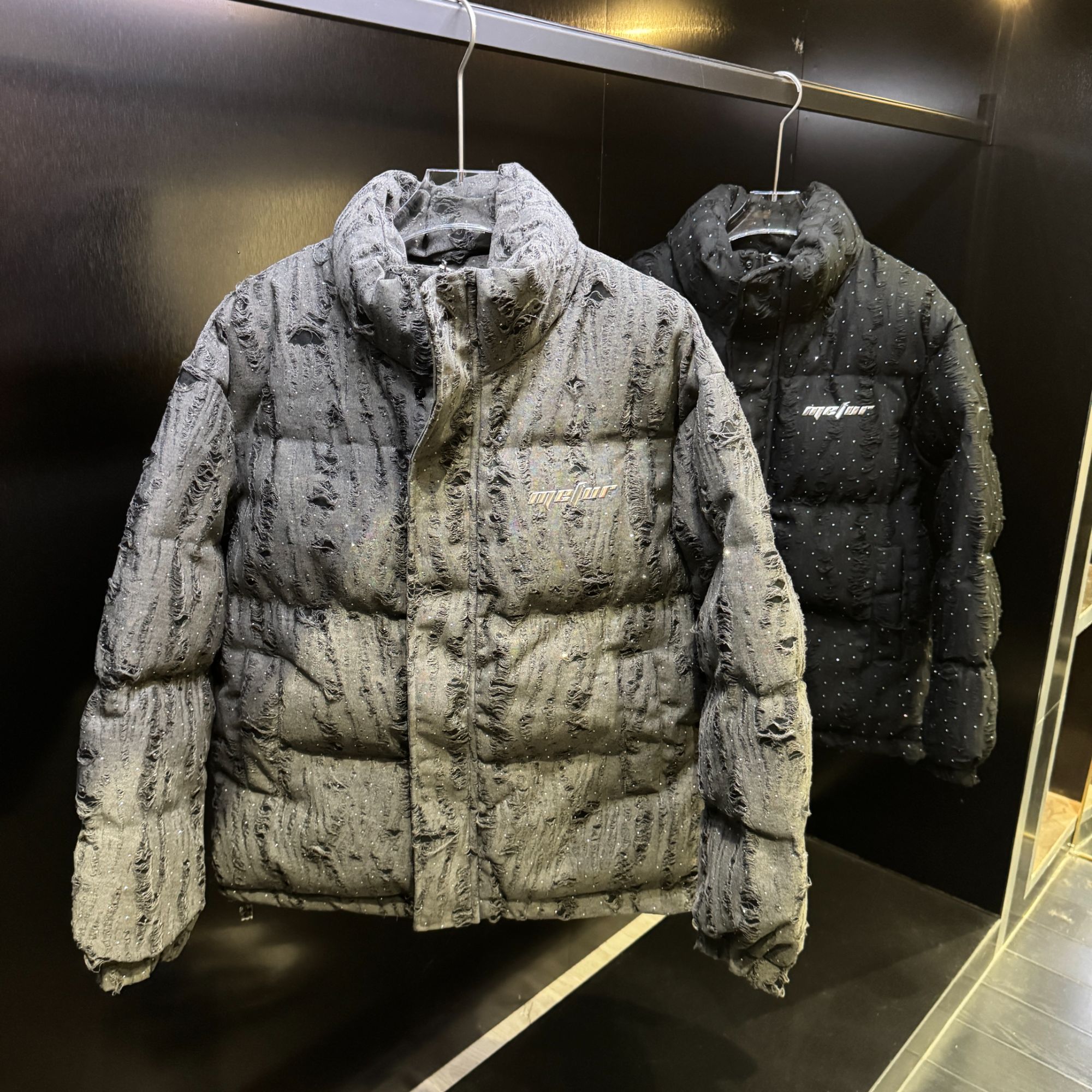 新款复古做旧磨破时尚百搭棉服外套男