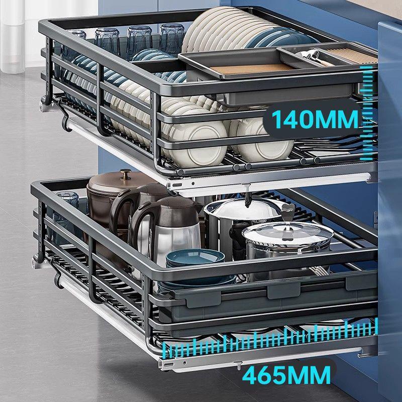 新疆西藏包邮拉篮厨房橱柜抽屉式双层放碗筷碟盘架不锈钢拉篮调料