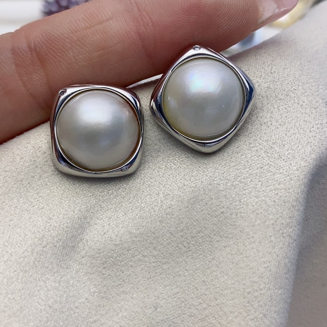 【闪购商品】耳饰银S925镶嵌拼合珍珠（马贝珠）