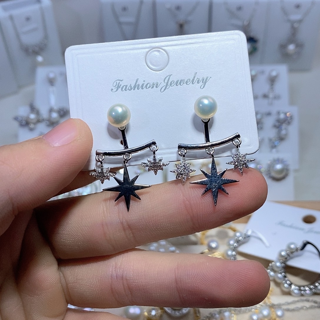 耳坠银S925镶嵌淡水珍珠