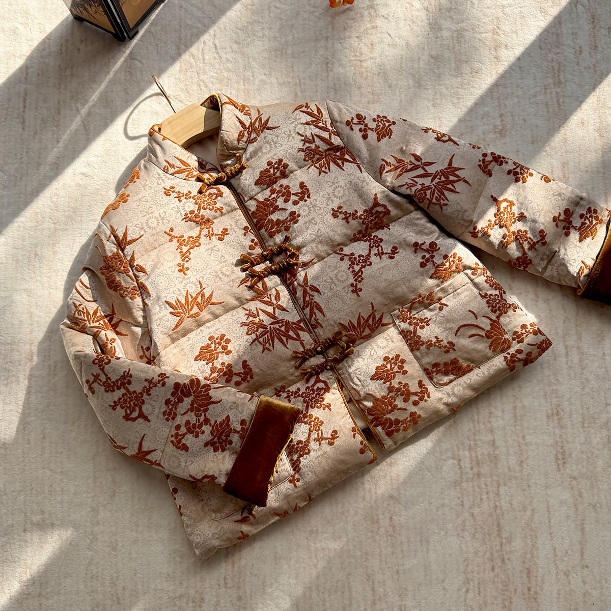 【卷卷新中式】“山林夕照”国风90白鹅绒服桑蚕丝漳绒手工扣秋冬外套