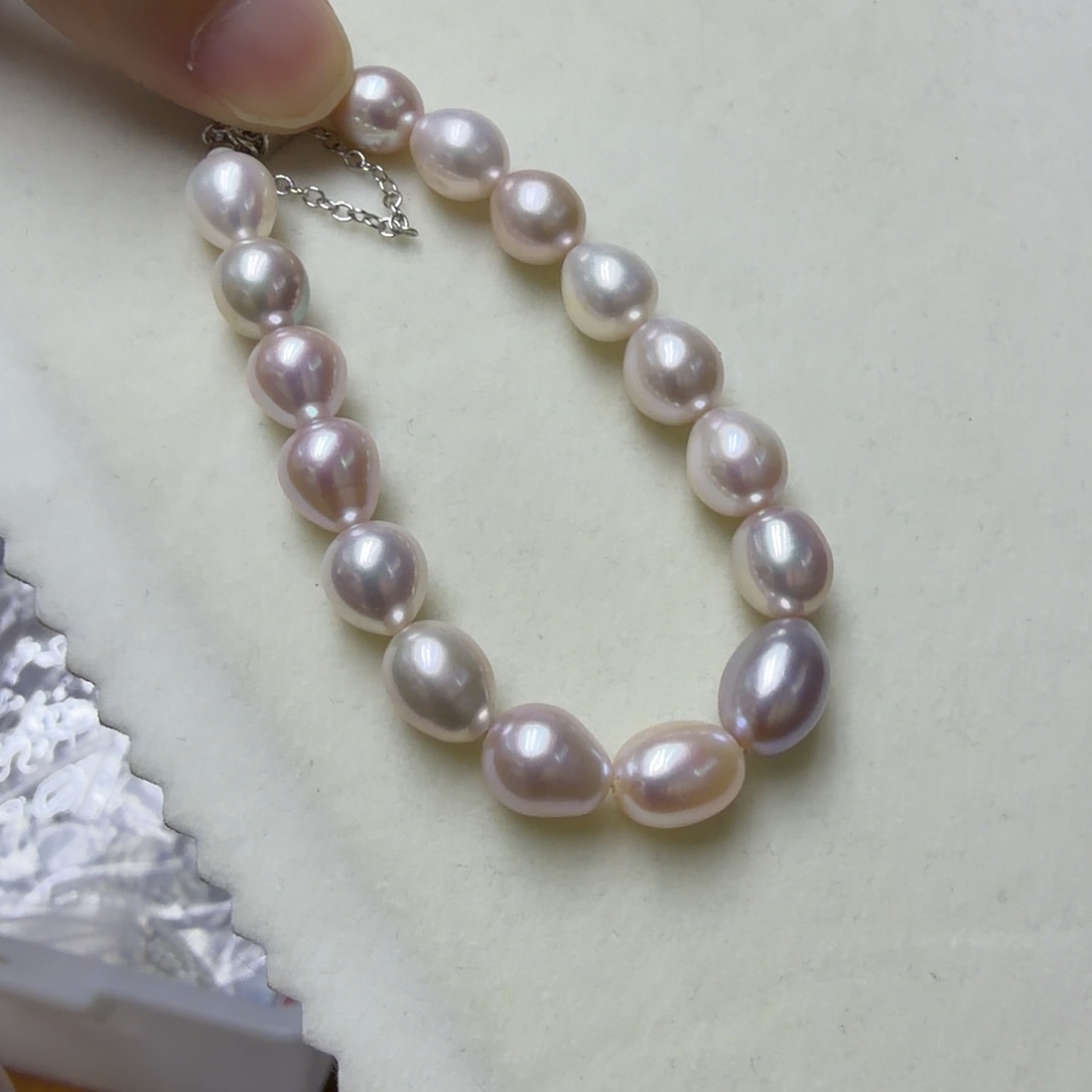 祝***心银S925镶嵌淡水珍珠颈饰8-9无暇混采手链
