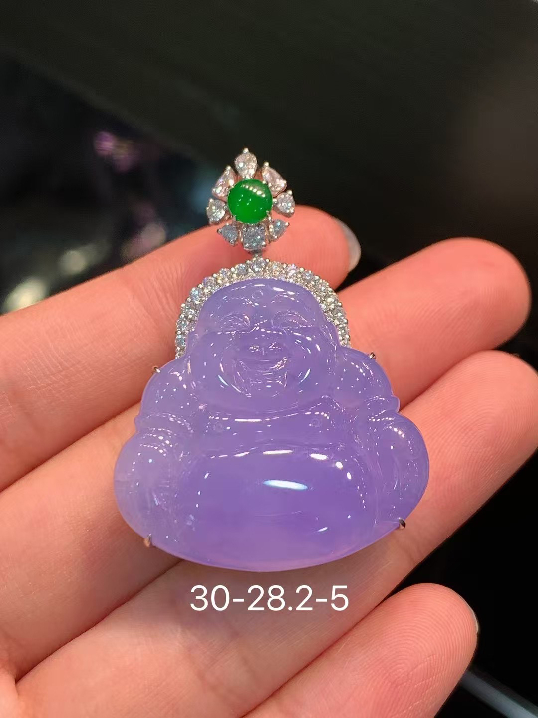 天然缅甸A货翡翠紫罗兰佛公18k金镶嵌毕业款