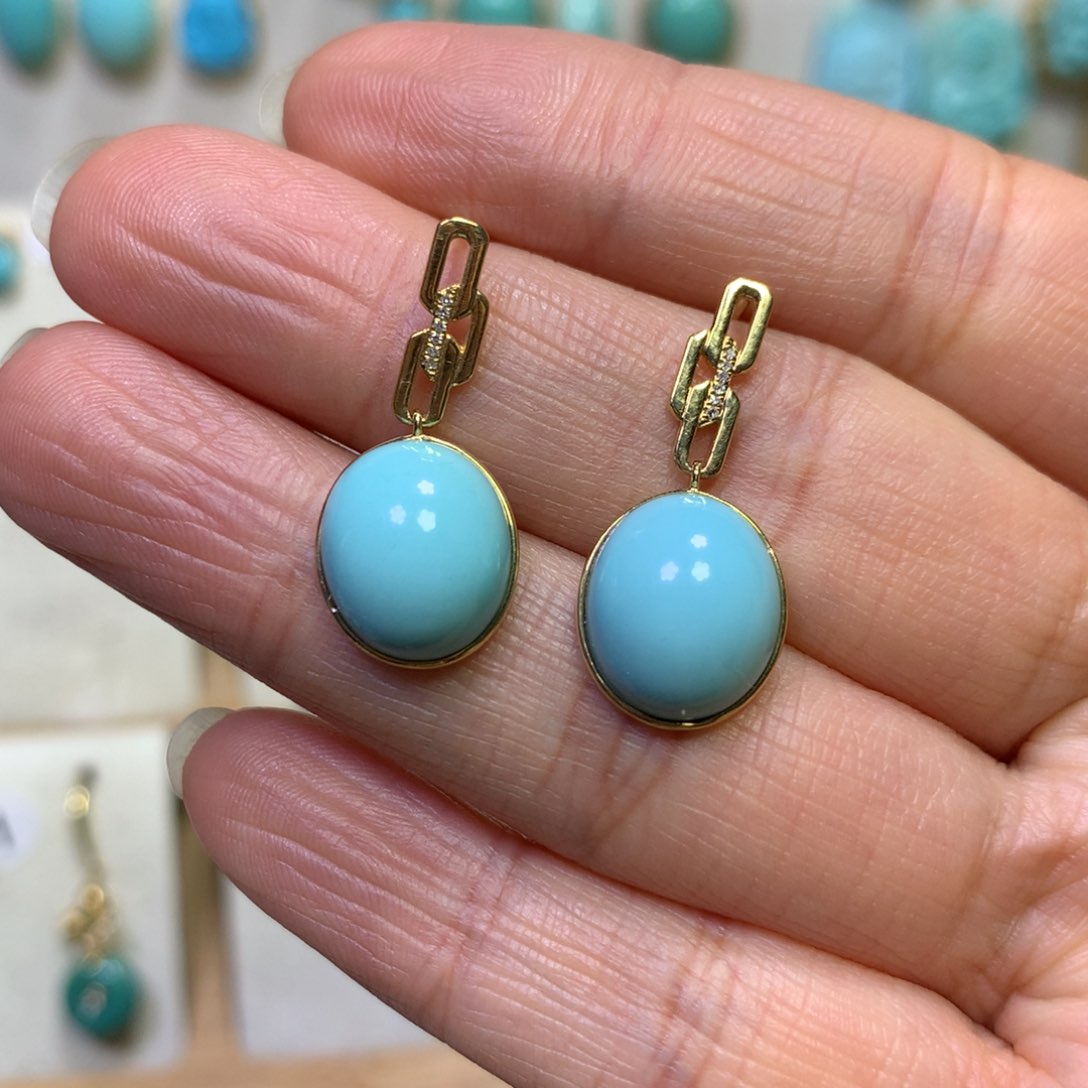 绿松石耳饰18K金镶嵌芯*贝