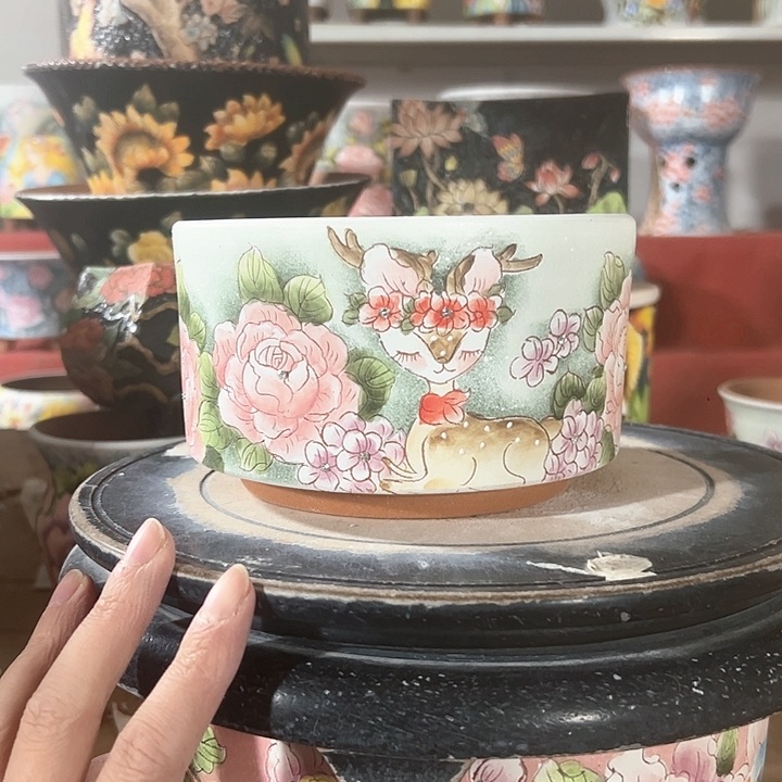 景德镇手绘花盆 满38包邮