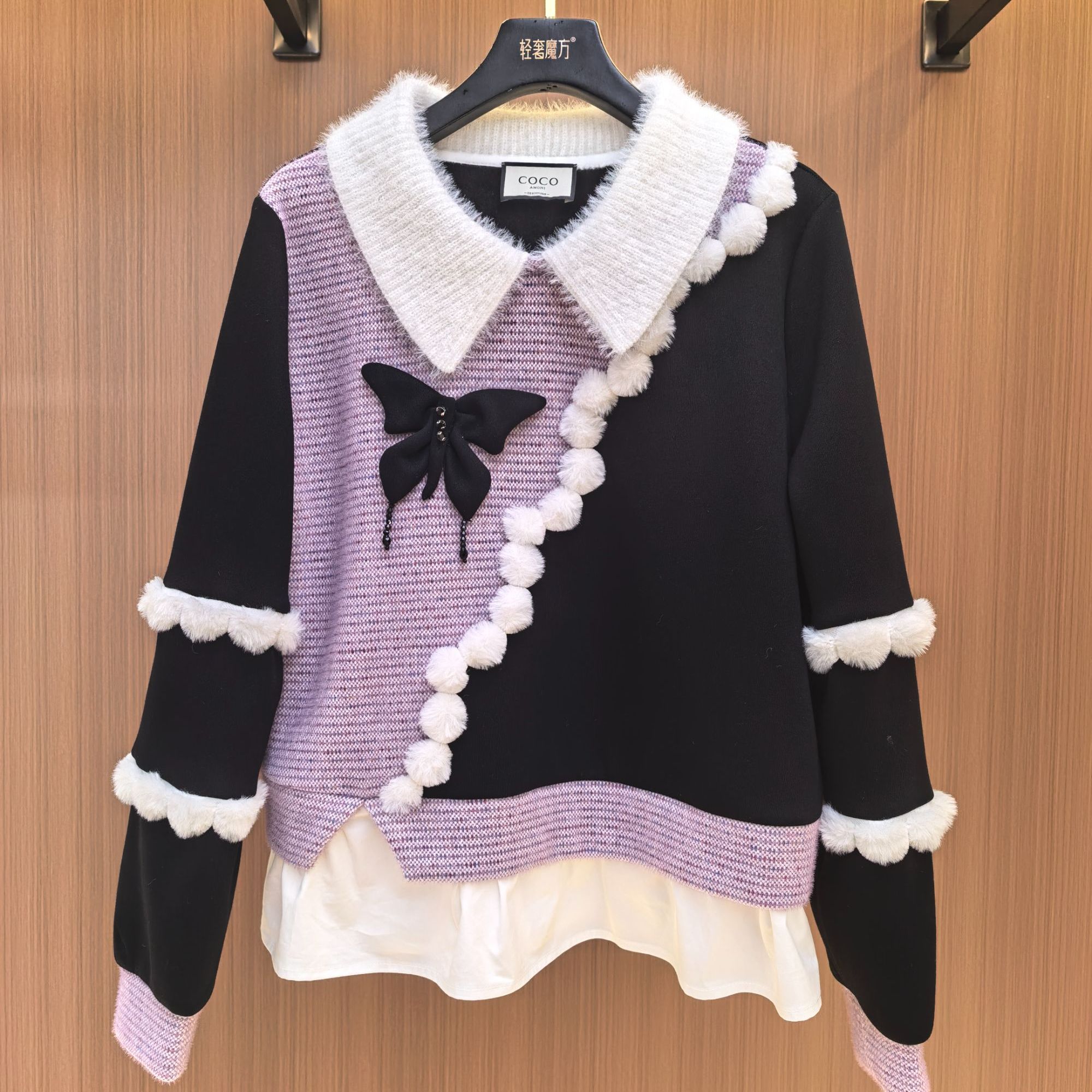 秋冬季爆款高级感时尚女装重工假两件显瘦长袖卫衣LDD082