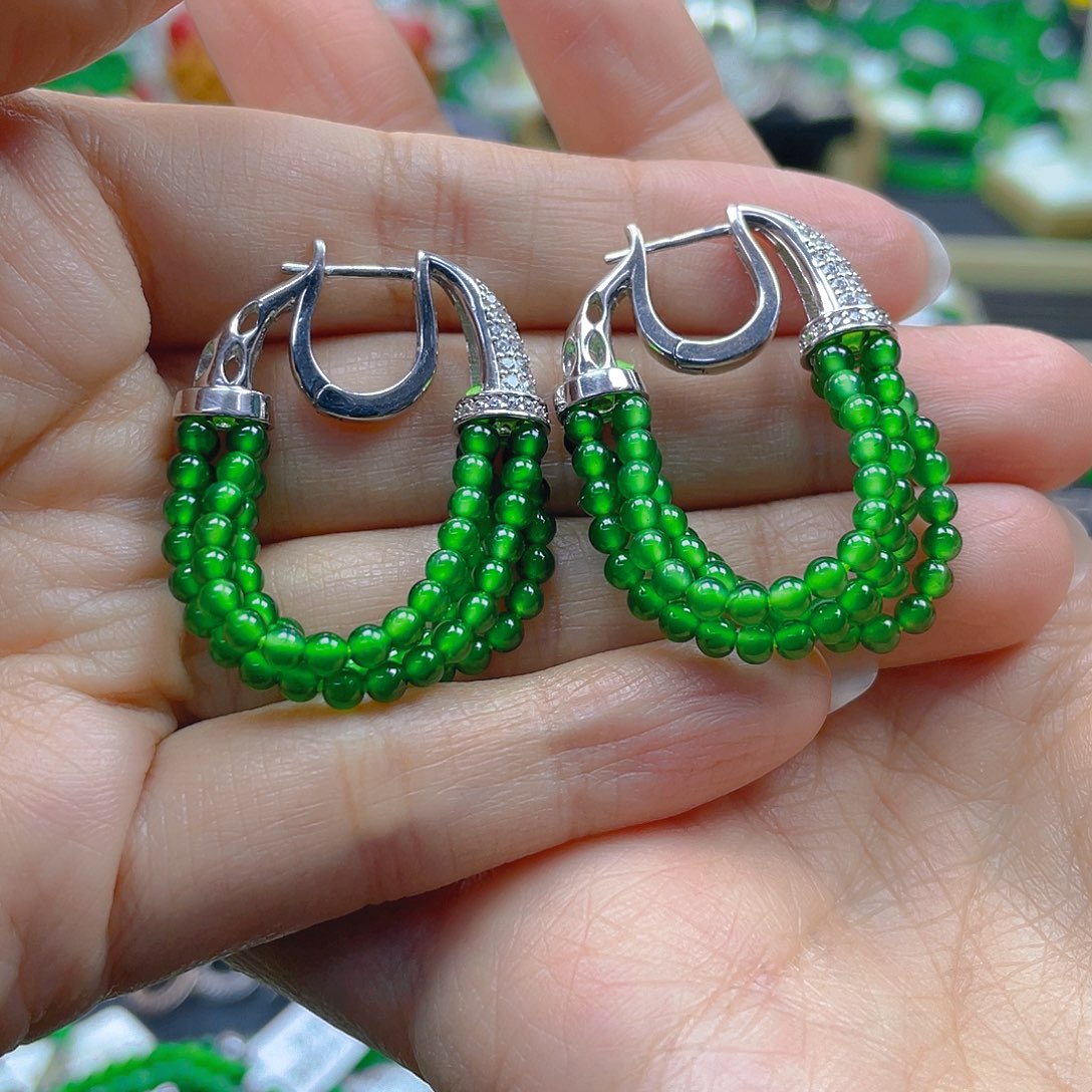 翡翠耳饰银S925镶嵌天然A货翡翠耳坠