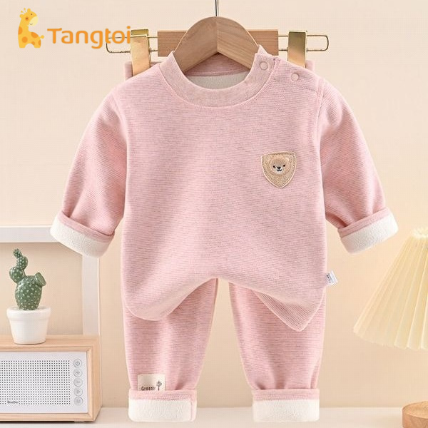 童泰【断码】蚕丝羊绒婴幼儿加绒套装秋冬长袖秋衣秋裤加厚保暖男女