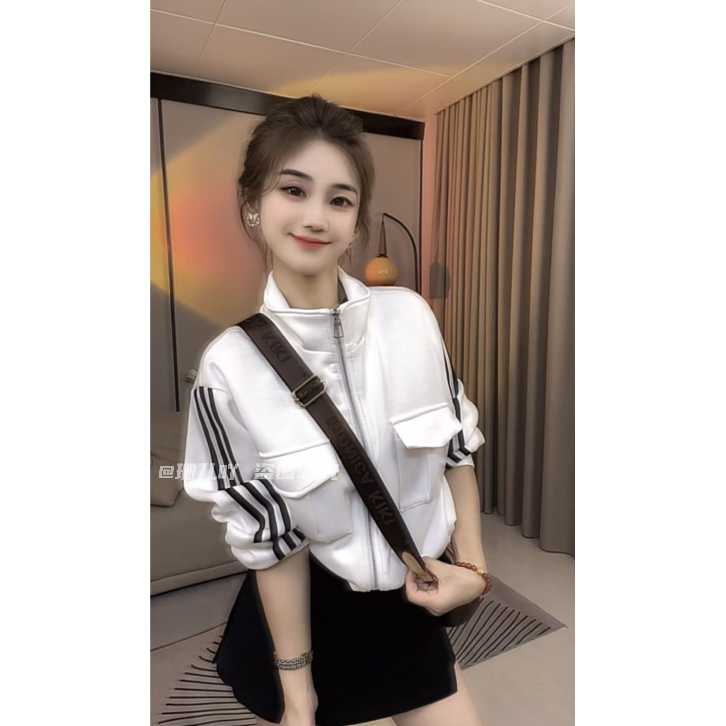 2025秋季新款美式复古立领时尚休闲卫衣外套女小个子短款夹克上衣