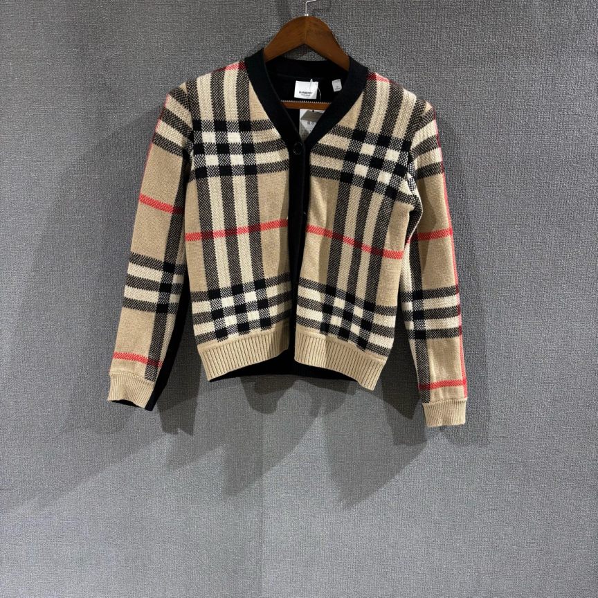 未使用 BURBERRY/博柏利 （pm）格纹羊毛开衫毛衣 全新12Y码/4870