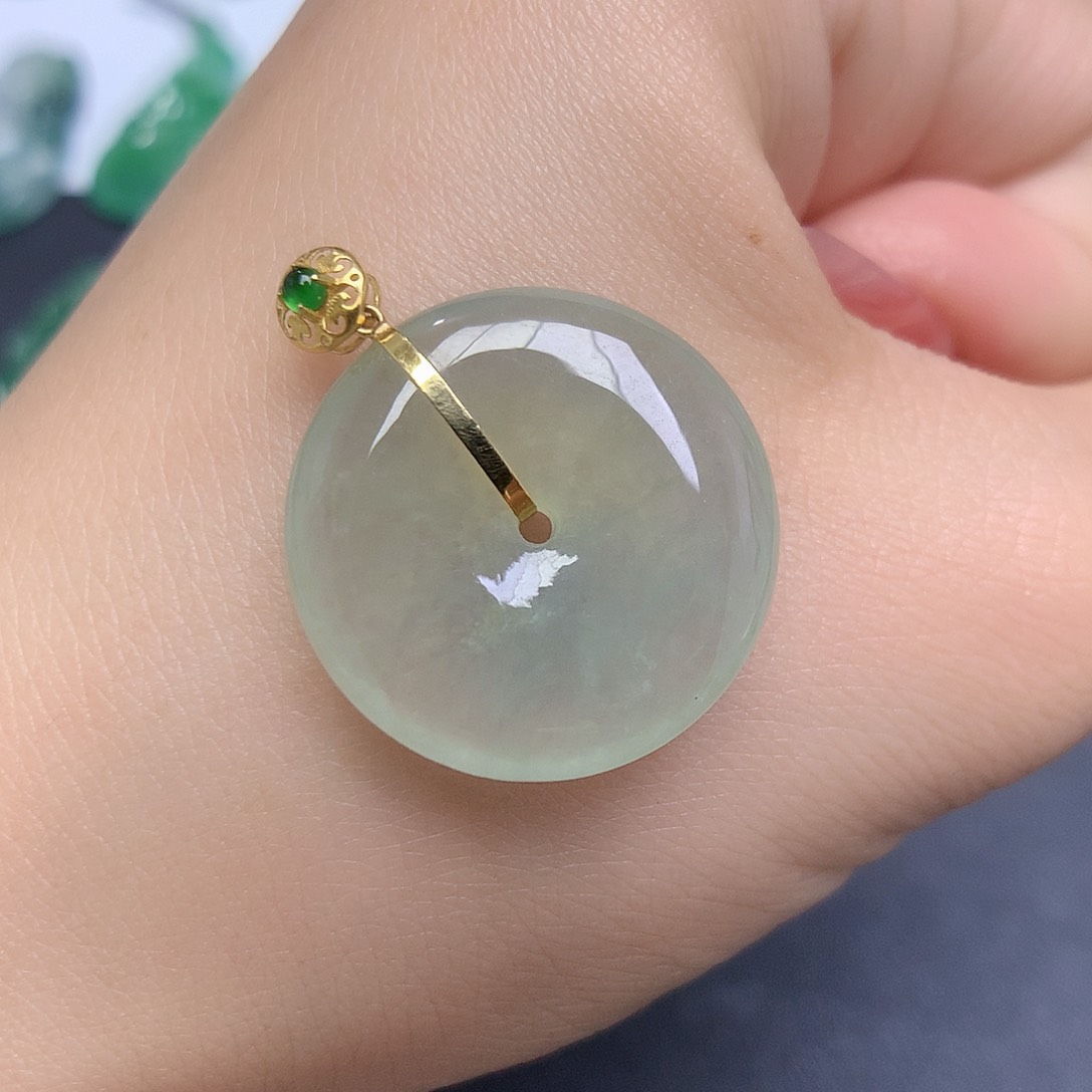 翡翠颈饰18K金镶嵌平安扣