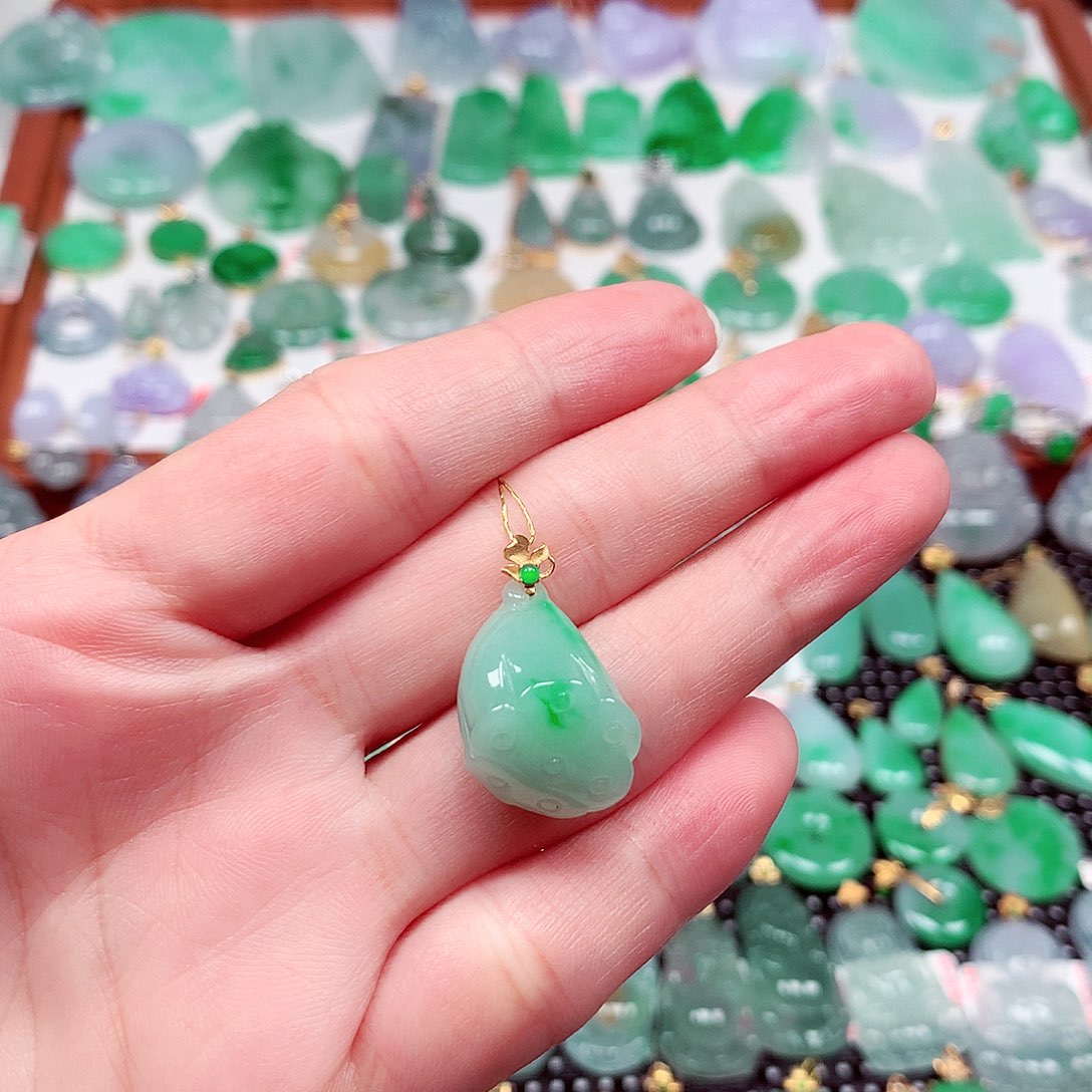 吊坠(不含链)18K金镶嵌翡翠天然翡翠A货