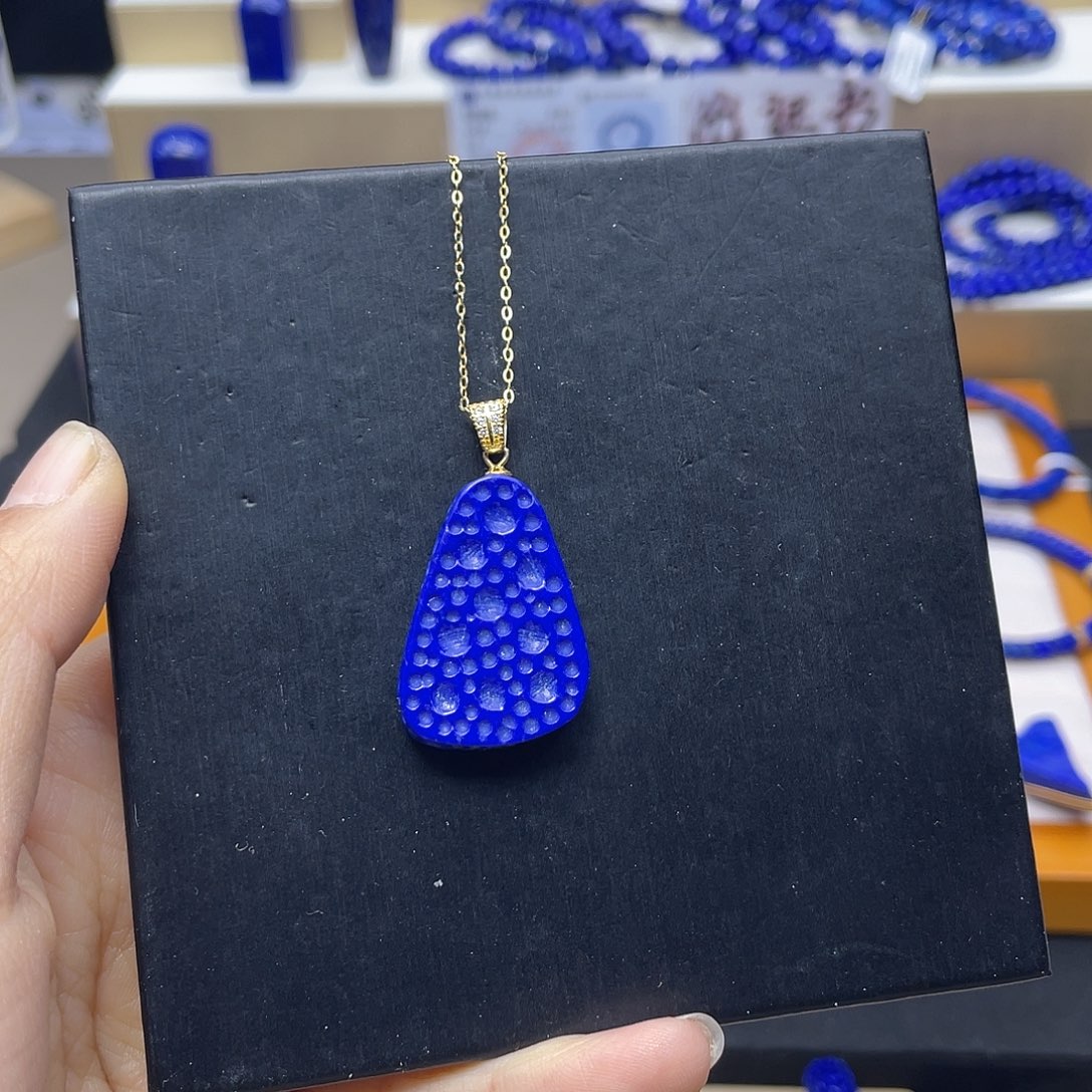 青金石吊坠银S925镀金镶嵌