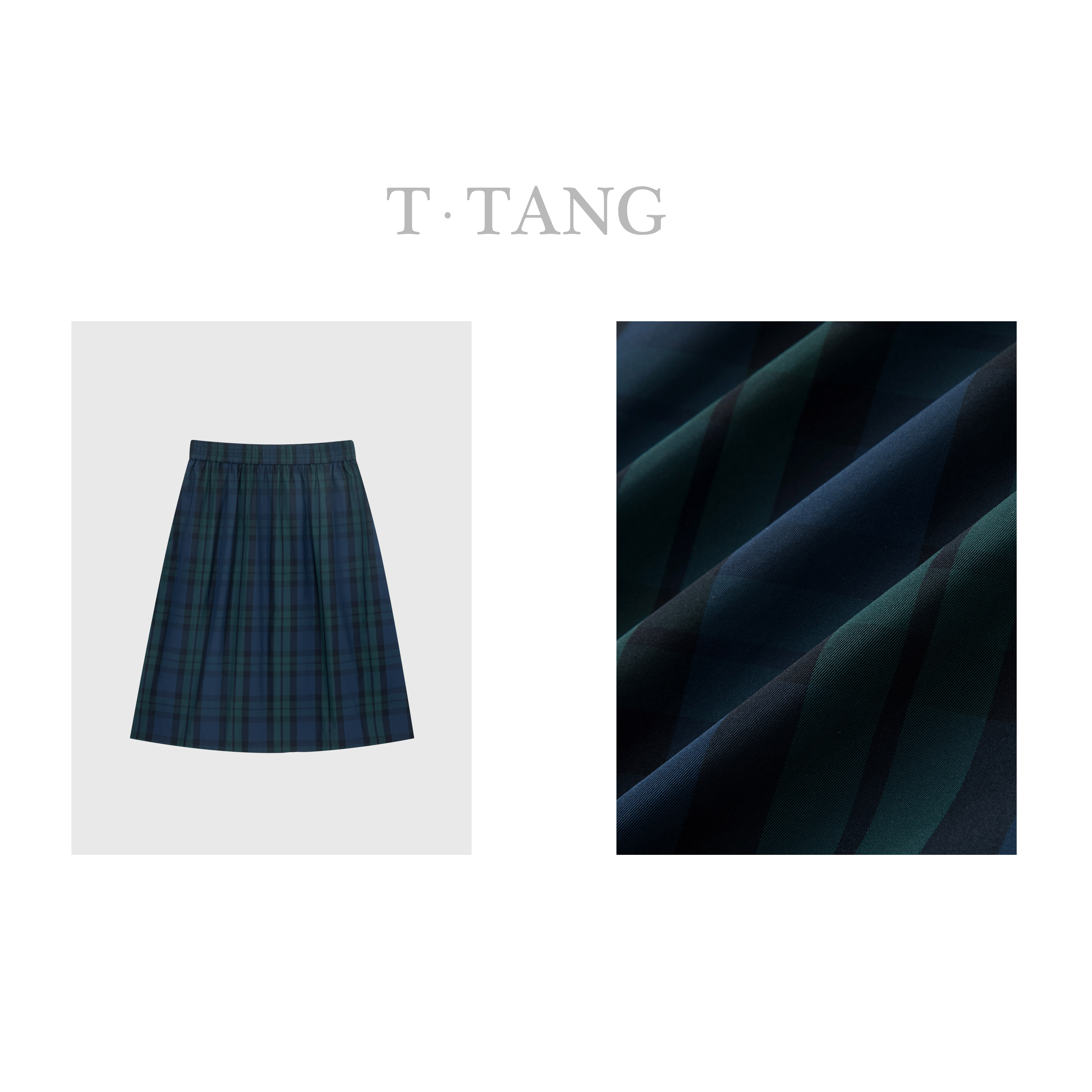 FL夏季高支高密色织格子面料高腰显瘦宽松A字中长伞裙【6930】TT