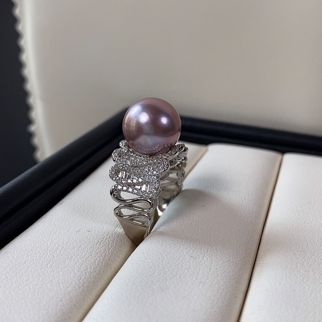 淡水珍珠戒指银S925镶嵌11-12mm