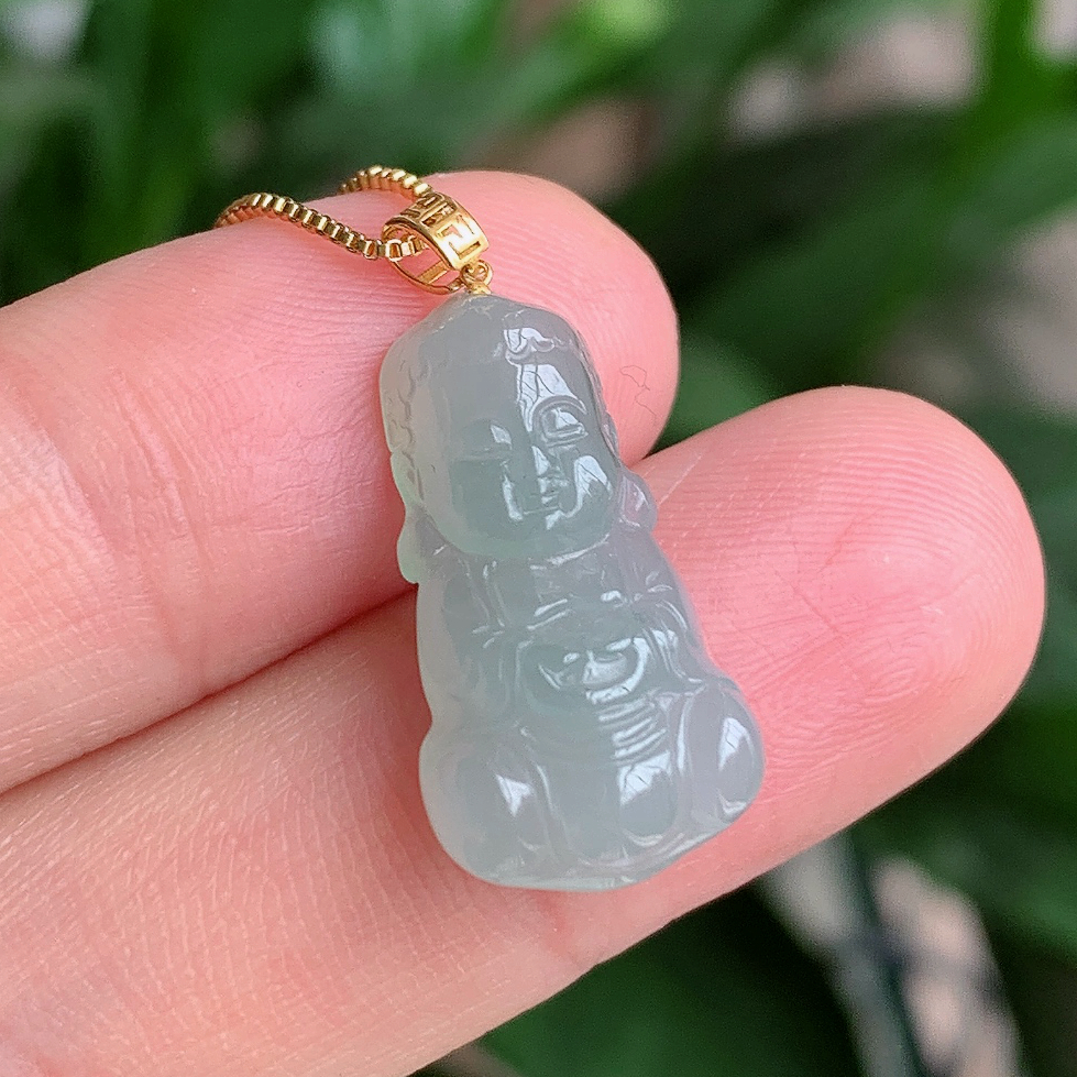 天然翡翠A货18k金镶嵌宝宝佛吊坠250402   尺寸:23*12*6.3