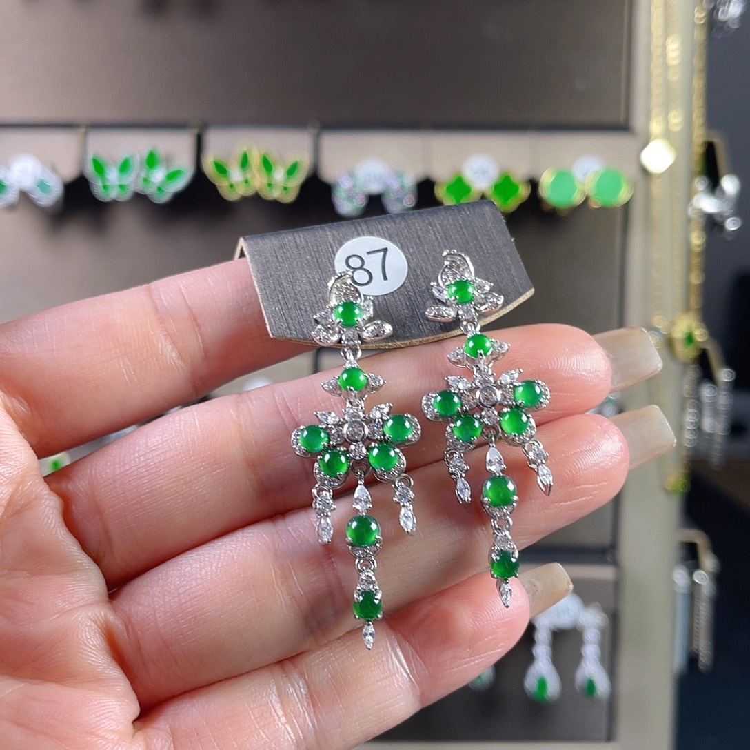 翡翠银S925镶嵌耳饰翡翠
