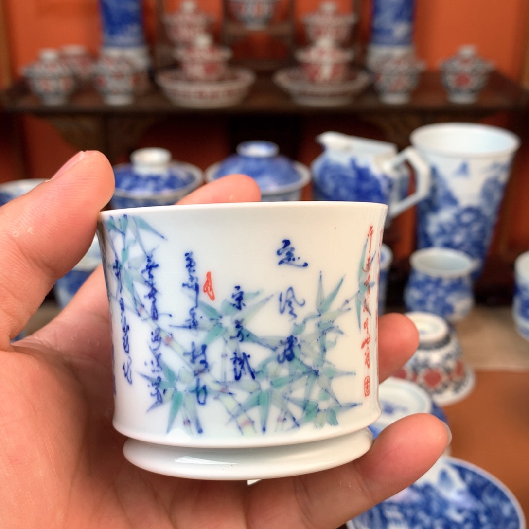 斗彩主人杯手工手绘