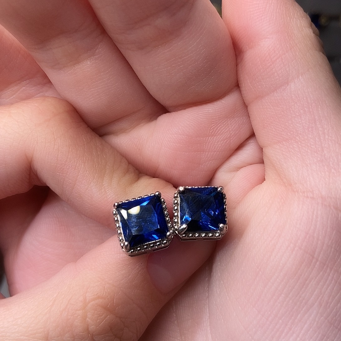 蓝宝石耳饰银S925镶嵌