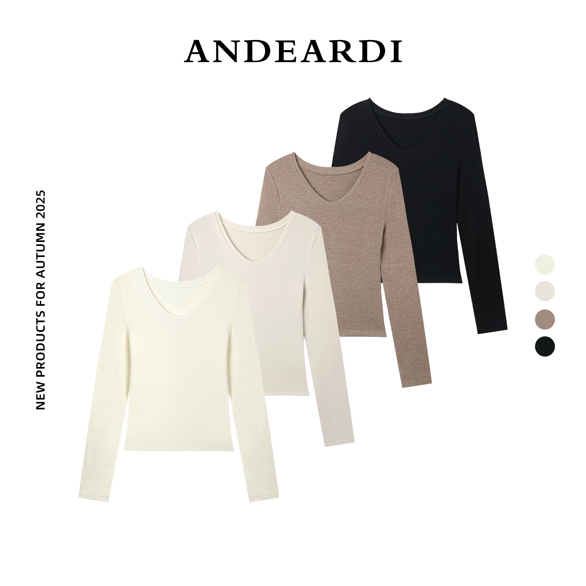ANDEARDI透气V领森系修身含羊毛女士长袖T恤修身保暖显瘦