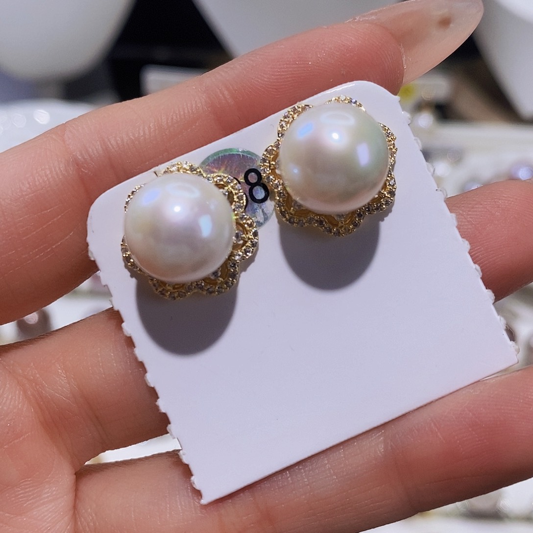 淡水珍珠耳饰银S925镶嵌