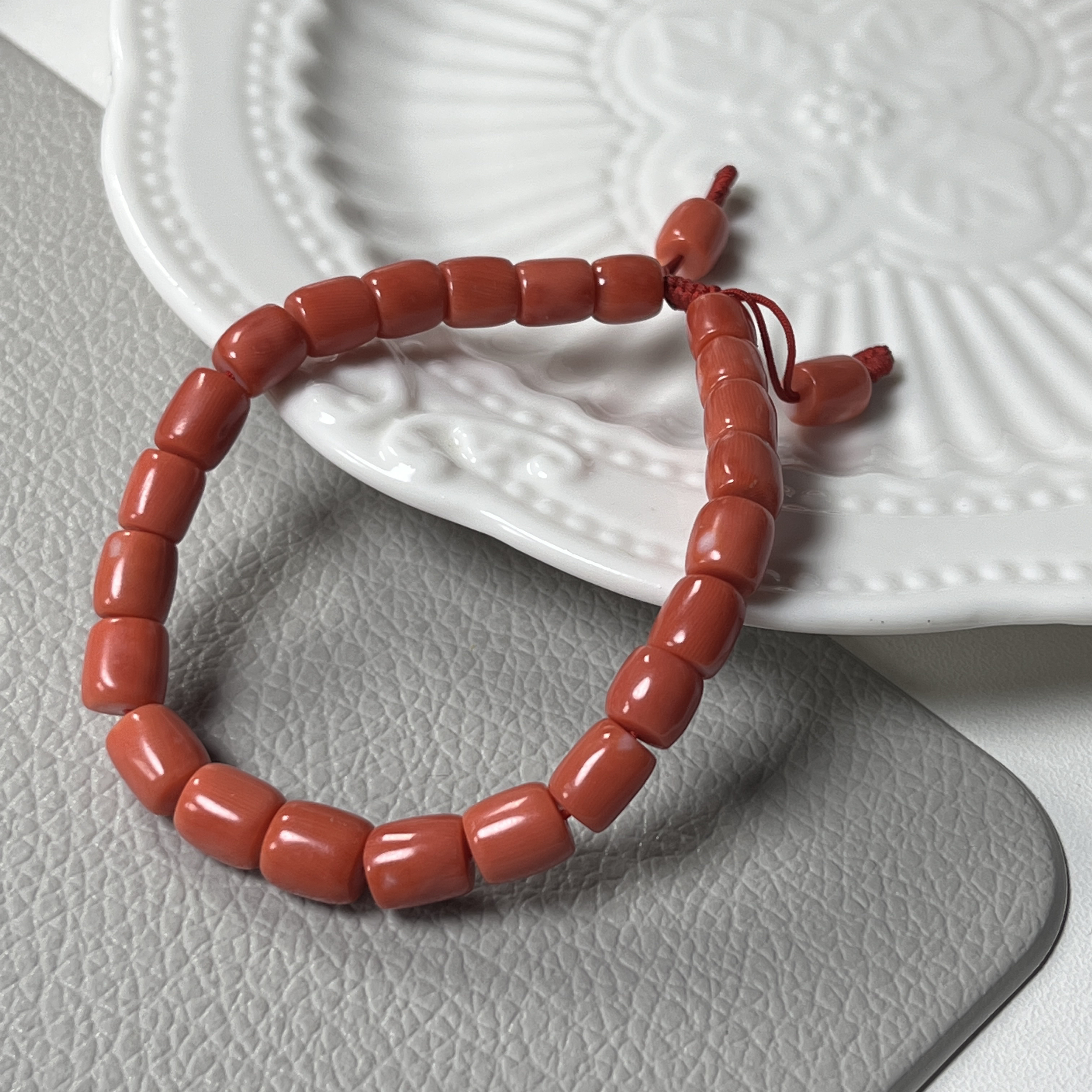 莫莫珊瑚桶珠手链【国检证书】