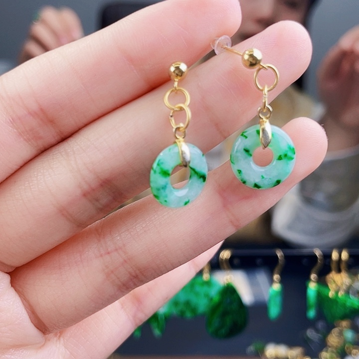 翡翠耳饰银S925镶嵌饰品