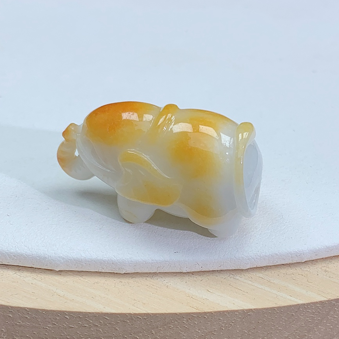 精雕黄翡 立体 大象 小摆件 23.73g缅甸天然A货翡翠玉石