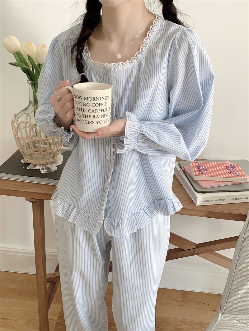 时尚高定睡衣女长袖纯棉家居服显瘦春季甜美公主少女风宽松