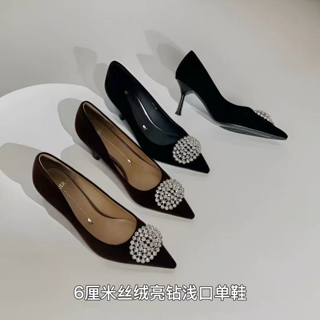 6厘米秋季新款丝绒亮钻透气性感舒适法式时尚百搭浅口单鞋26K1188