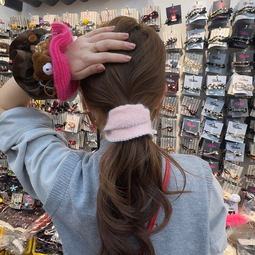 布艺非金属粉色毛线发圈