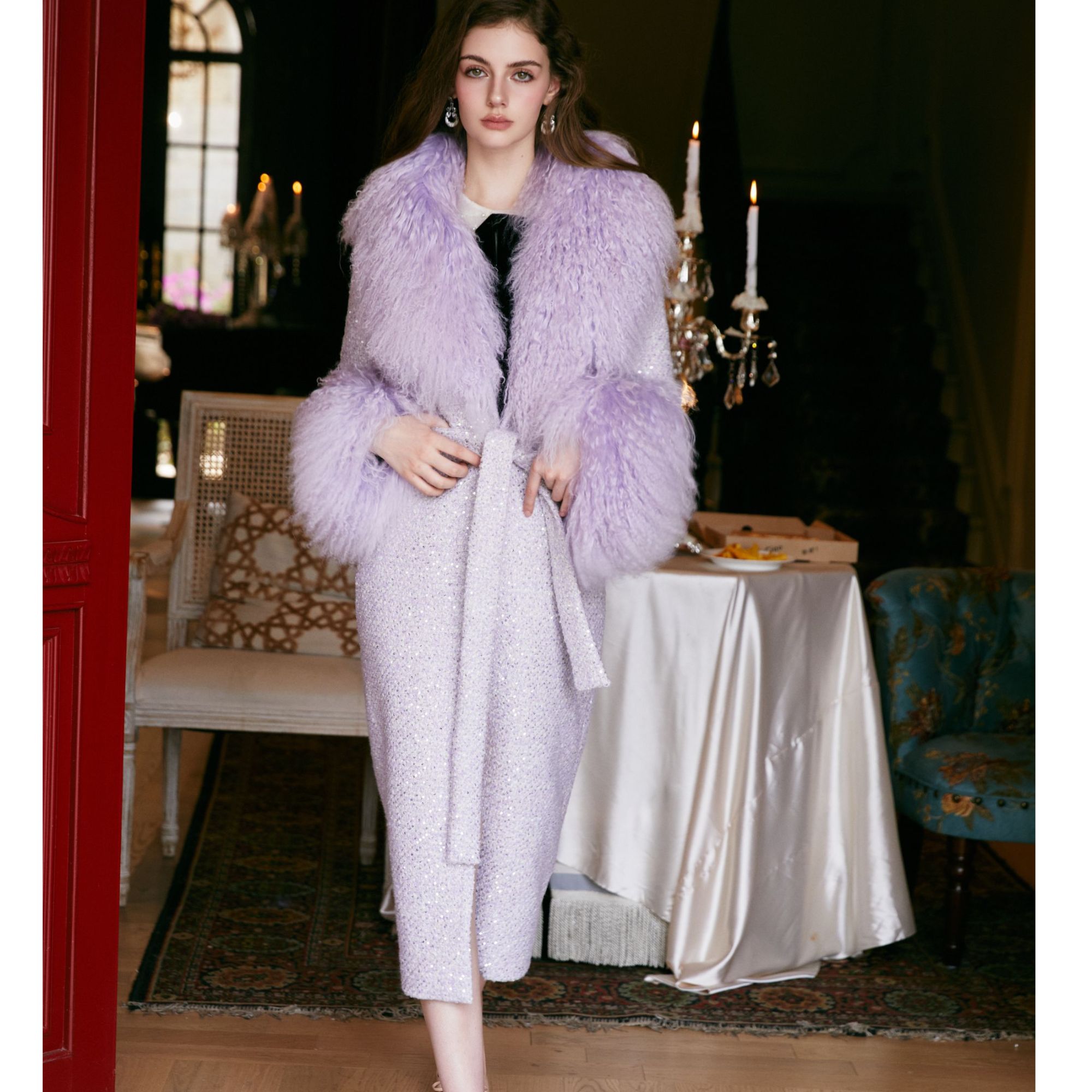 WARDROBES BY CHEN珠绣粗花䏆滩羊毛大衣（滩羊毛）CHEN25AW1041