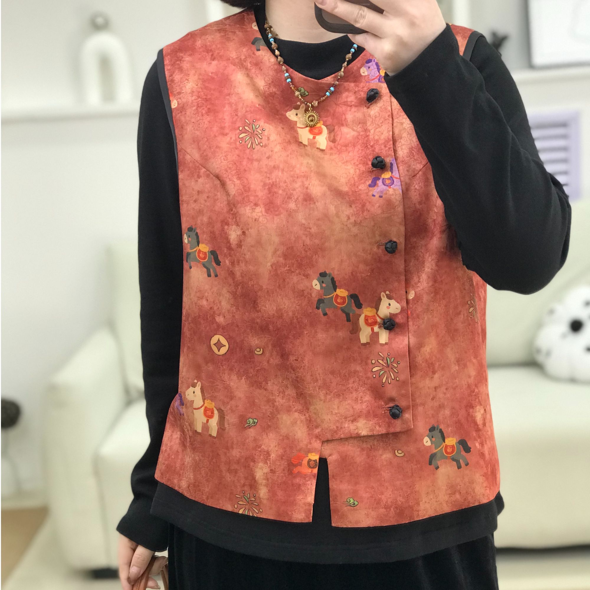 {莹莹推荐}米伦2597冬季大码女装国风扎染晕色小马马甲