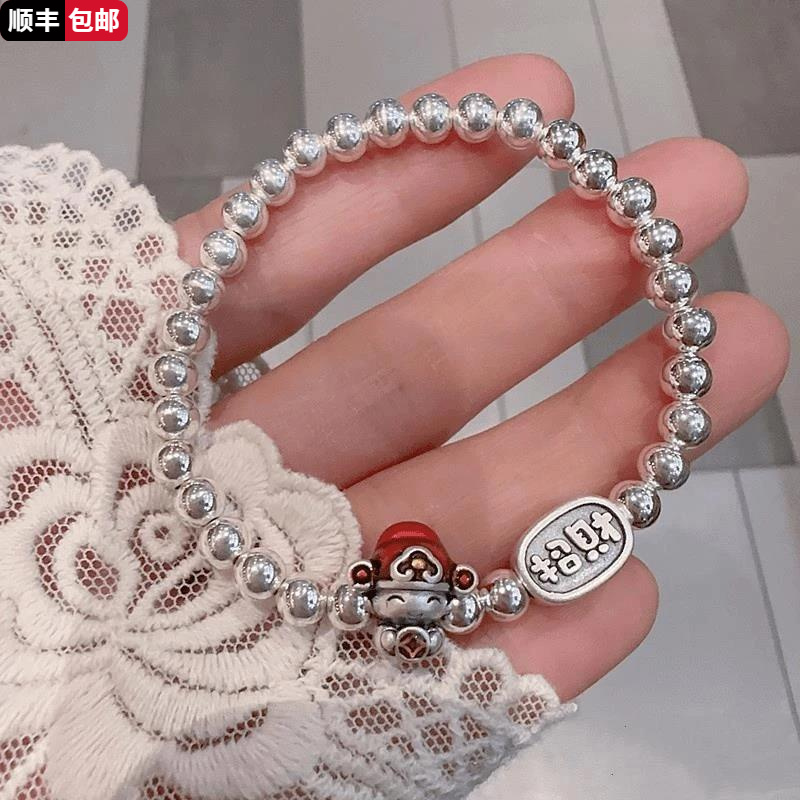 足银999小财神招财纳福手链滴釉工艺百搭可爱时尚in