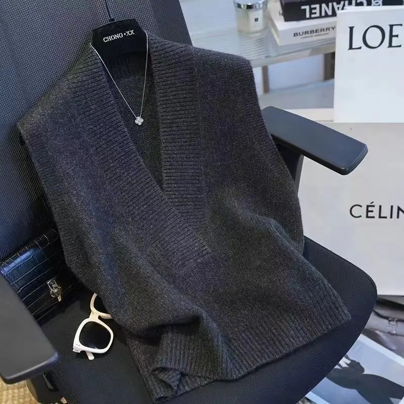 4303百搭纯色轻奢无袖马甲针织套头V领休闲外穿马夹针织背心女士