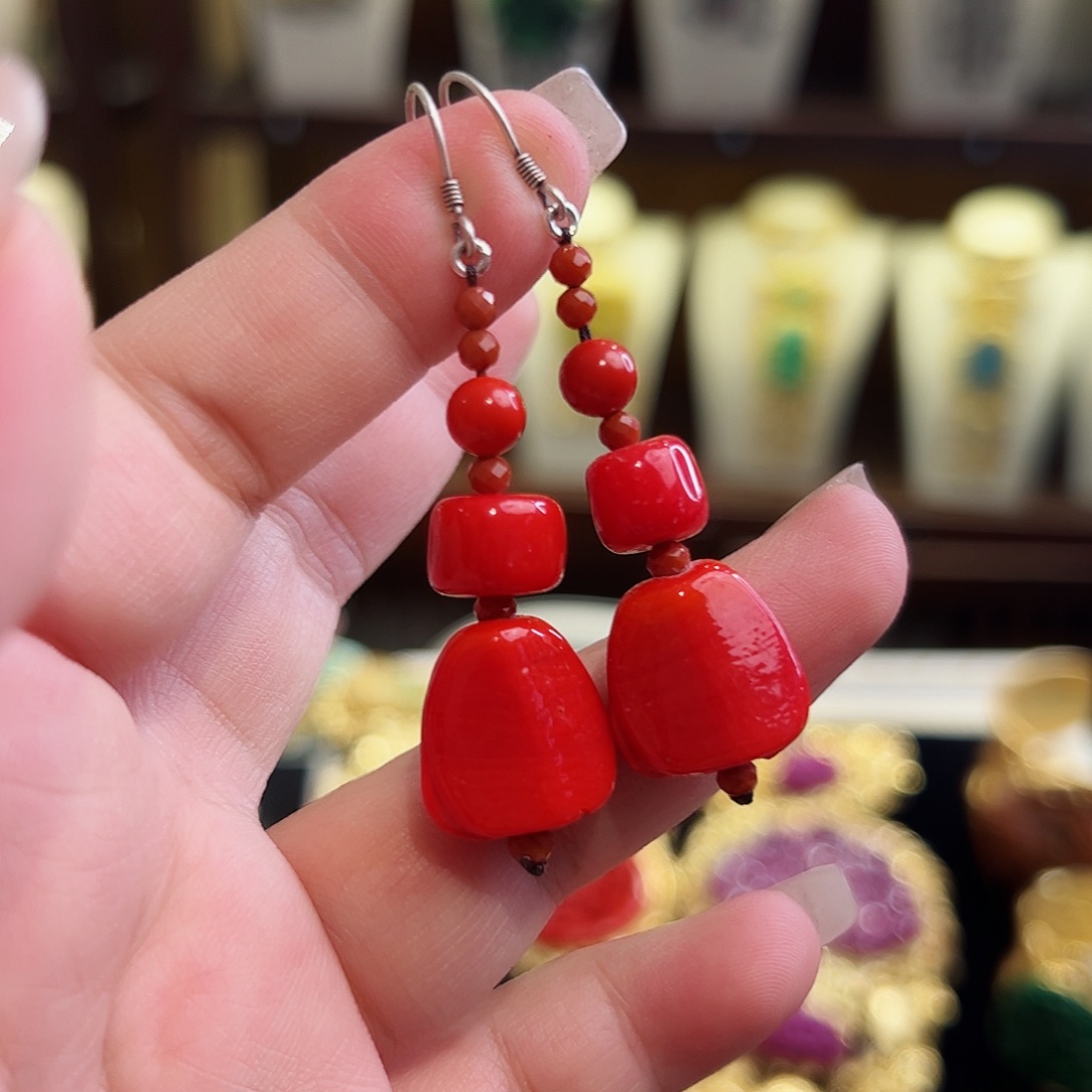 玛瑙/玉髓耳环未镶嵌古风