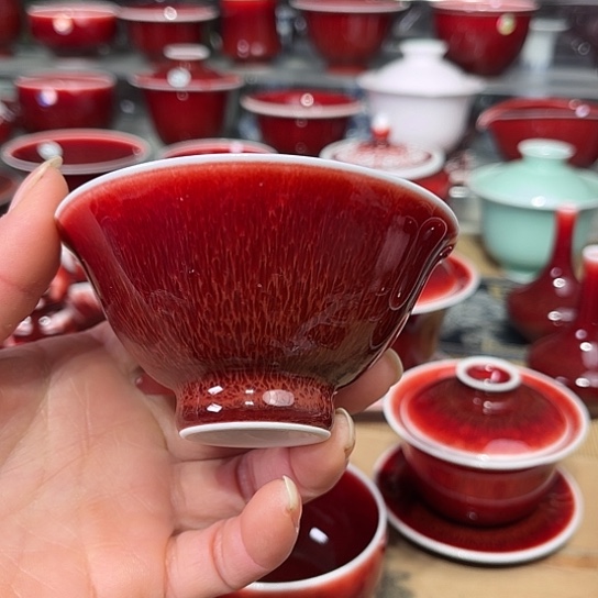 景德镇陶瓷红马坊斗笠杯