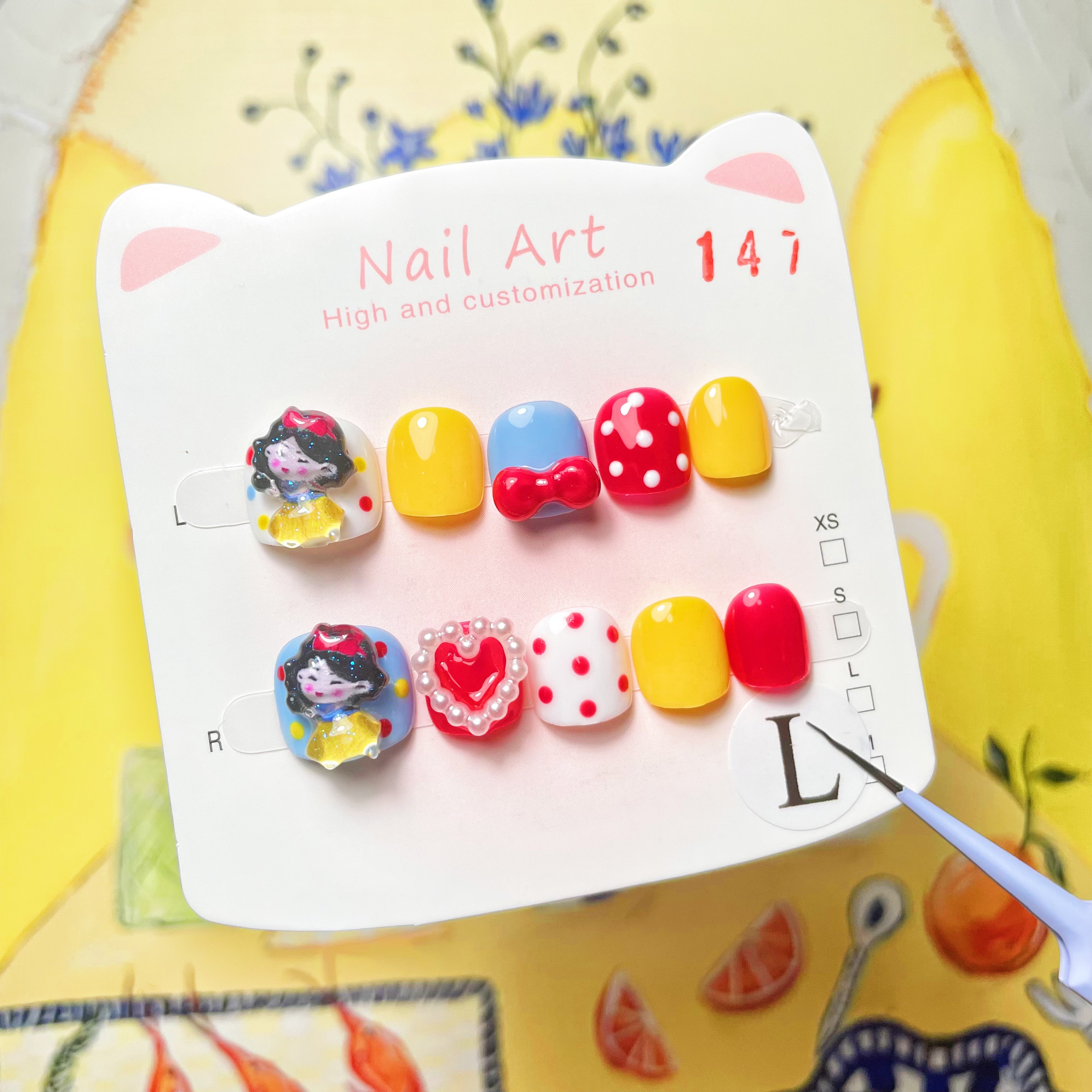 【白雪公主】小朋友手工穿戴甲片可爱卡通穿戴式美甲彩色短款美甲贴