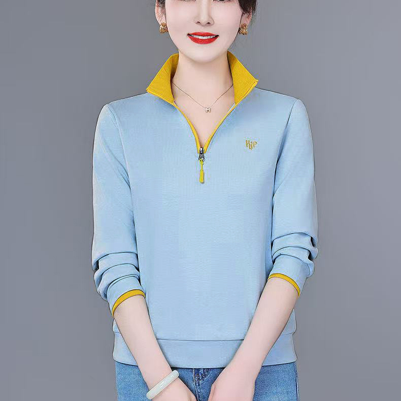 女士半拉链卫衣撞色包边春季新款休闲百搭减龄02631