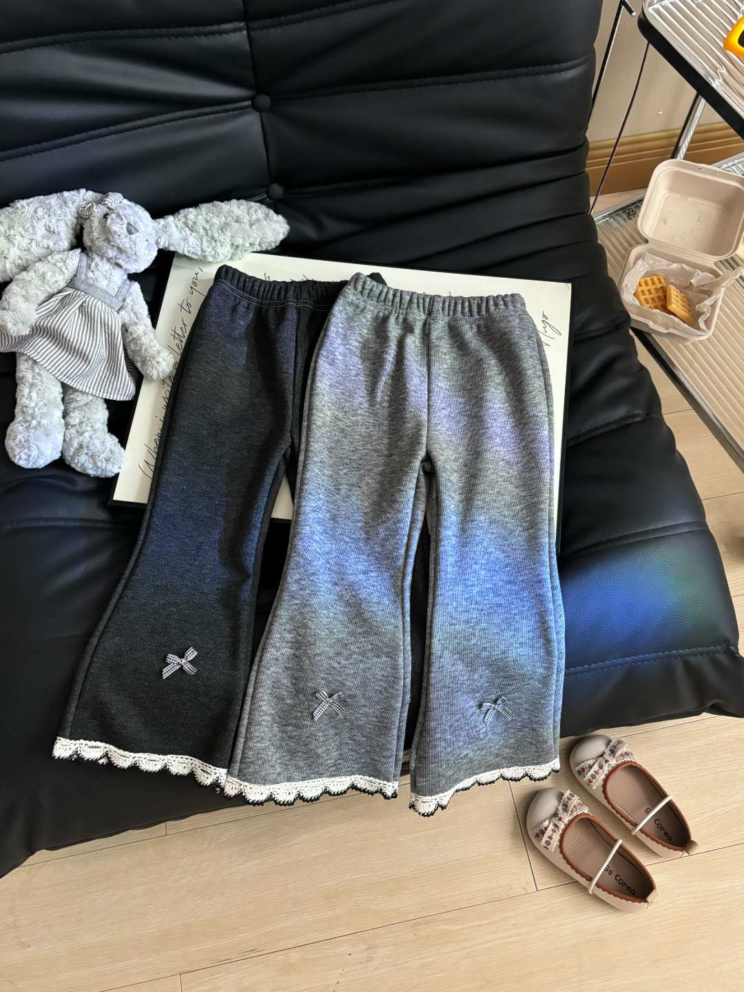 【冬季爆款】女童长裤洋气花边修身打底加绒加厚喇叭裤蝴蝶结裤子