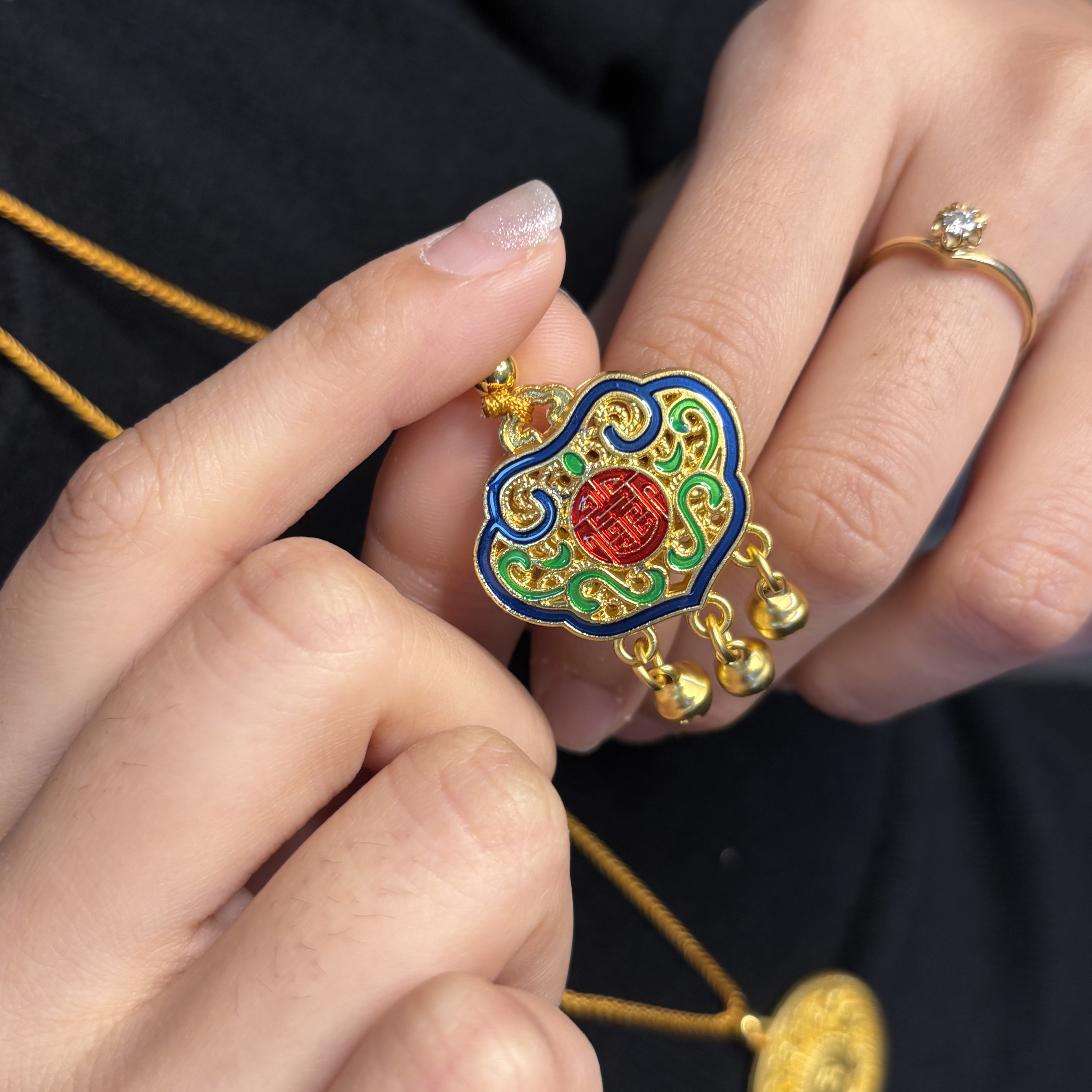 合金珐琅吊坠 铜合金吊坠古风珐琅工艺平安长命锁吊坠新中式素款