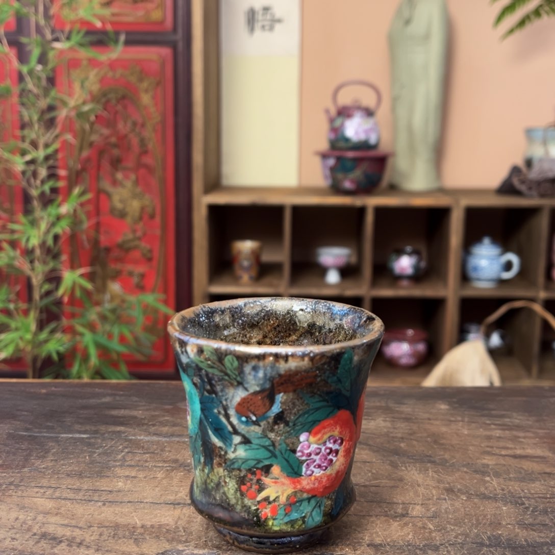 杯柴烧手工手绘陶瓷