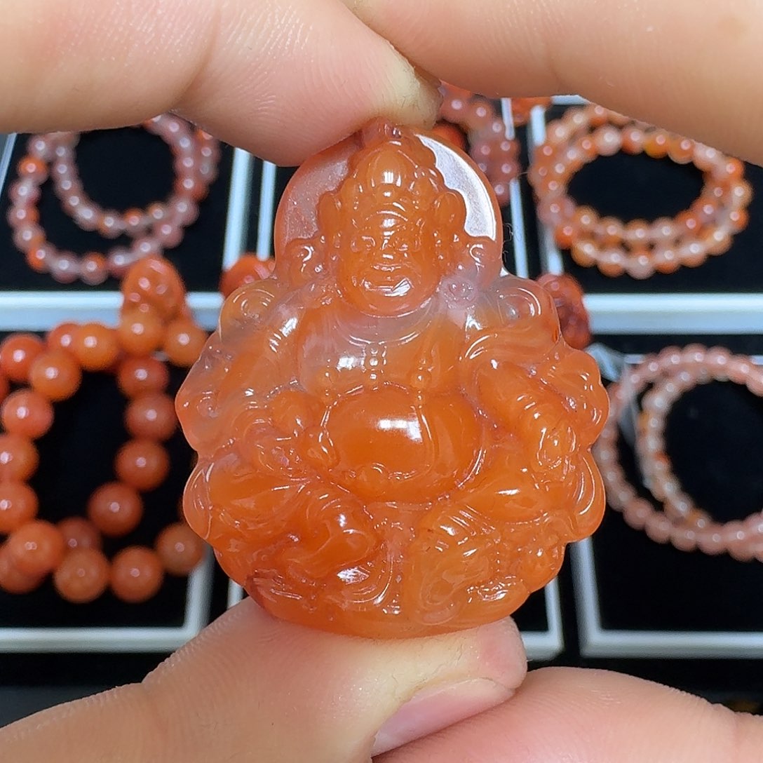 南红玛瑙未镶嵌瓦西冰飘八大守护神不动冥王吊坠27.6g