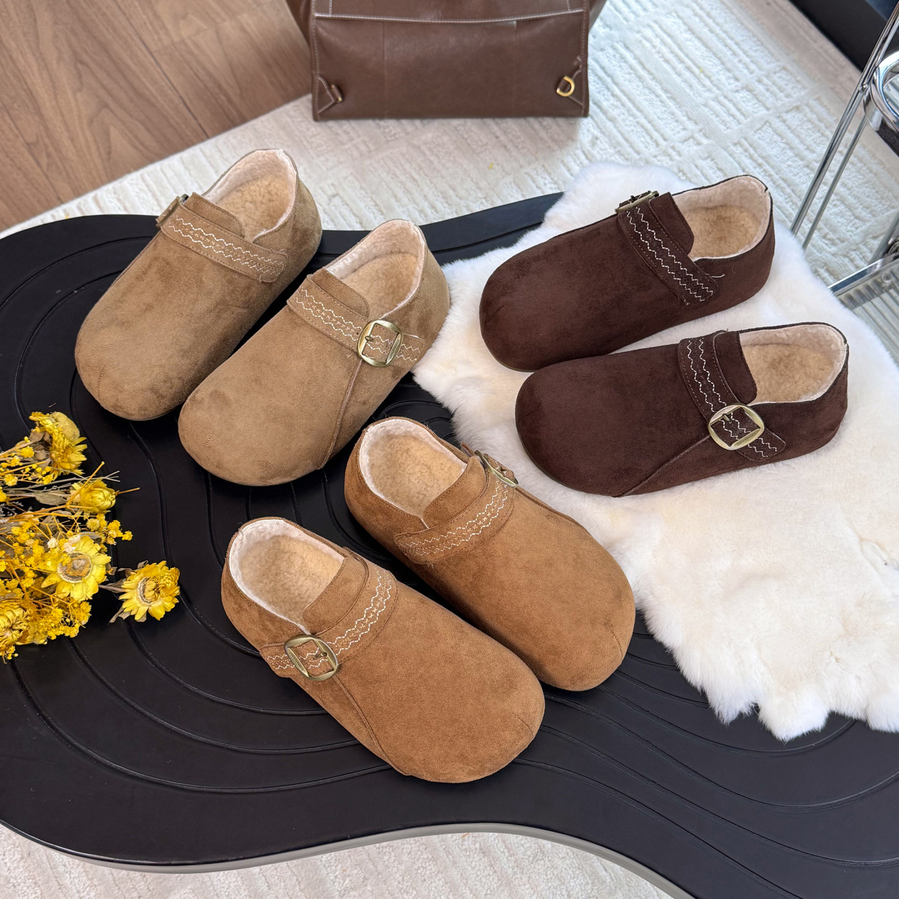 女款冬季勃肯鞋加绒2025冬季新款一脚蹬保暖内增高豆豆鞋单鞋