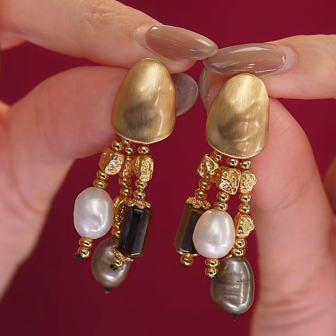 愿岛法式气质小众天然珍珠串珠流苏高级感耳环EH2911