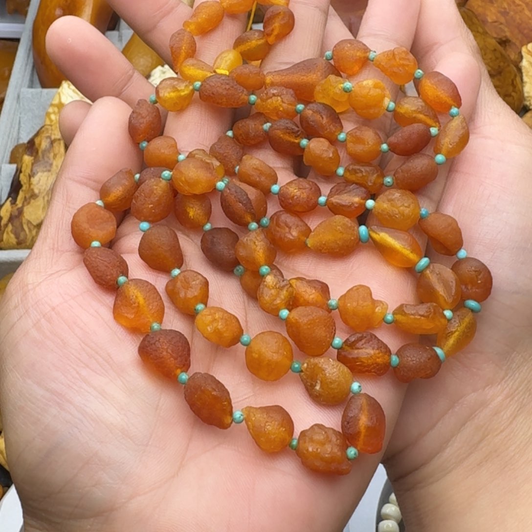 琥珀珠宝奇石未镶嵌天然蜜蜡海飘项链