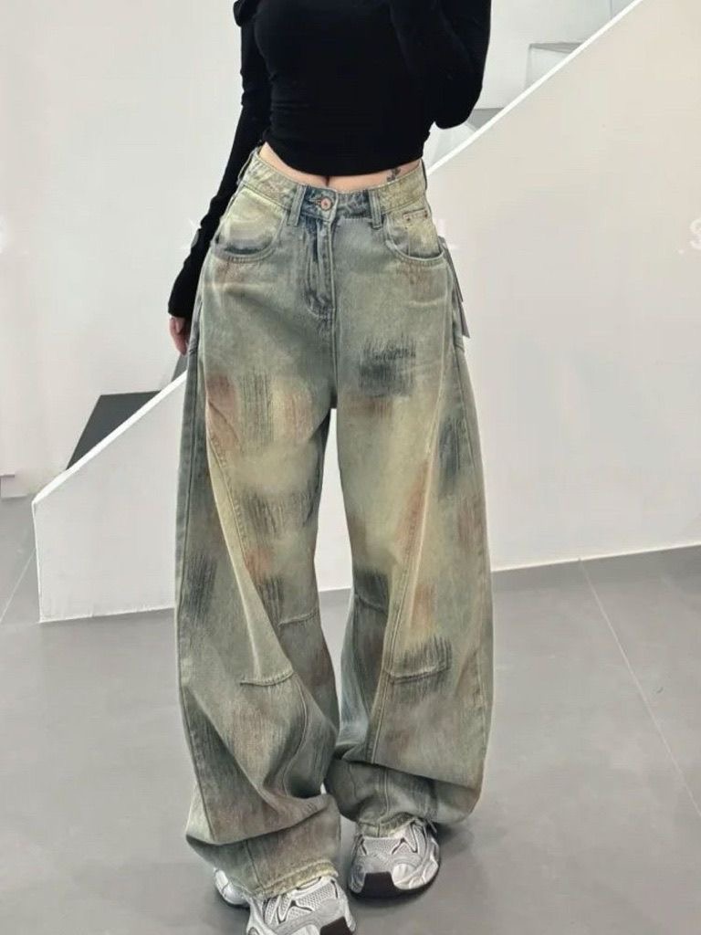 ins女宽松牛仔裤街头破洞（直播间贴码拍，默认微瑕，NO退NO换）