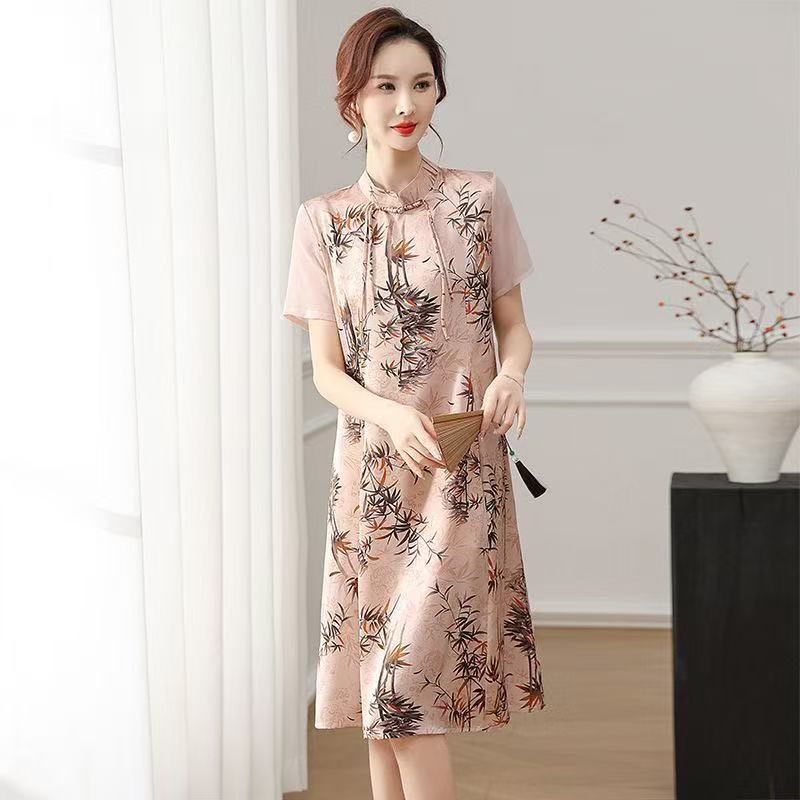 9850-妈妈夏装短袖连衣裙高贵女装夏季国风改良旗袍裙子【B17-4-1】