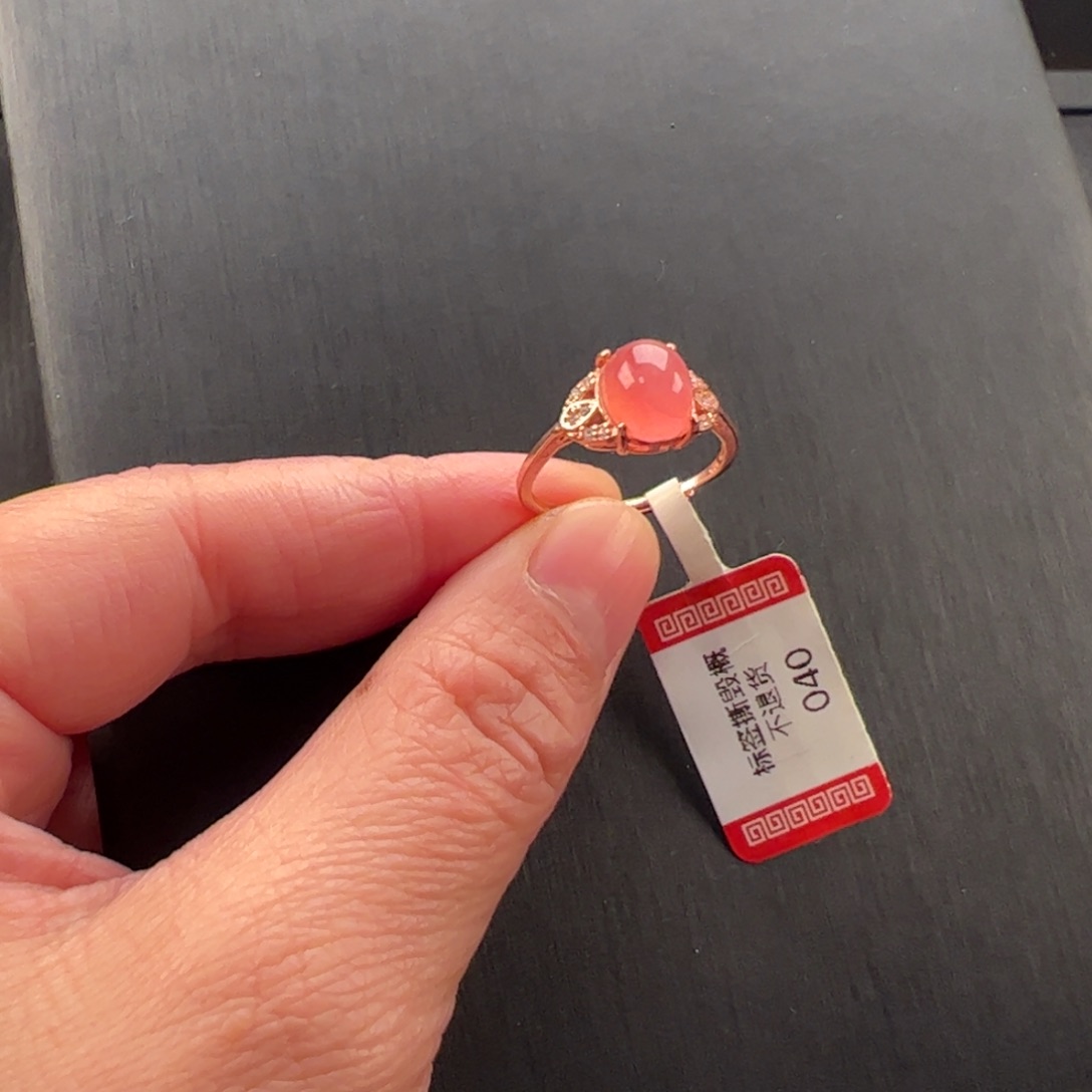 银S925镶嵌菱锰矿（红纹石）戒指